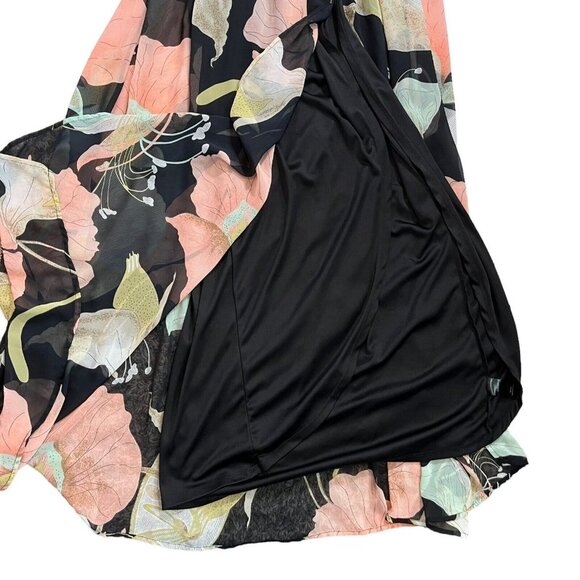 Lulus Wondrous Water Lilies Black Floral Print V-Neck‎ Slit Maxi Dress Sz Small - Picture 8 of 14